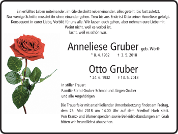 Traueranzeige von Anneliese  Gruber von  Kreisanzeiger