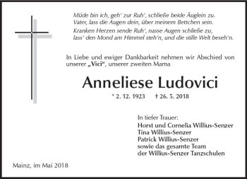 Traueranzeige von Anneliese Ludovici von Trauerportal Rhein Main Presse