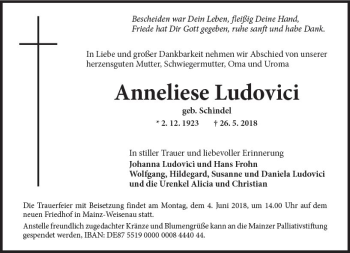 Traueranzeige von Anneliese Ludovici von Trauerportal Rhein Main Presse