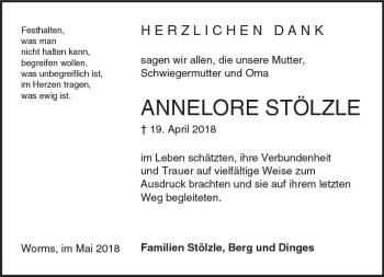 Traueranzeige von Annelore Stölzle von Trauerportal Rhein Main Presse