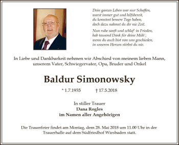 Traueranzeige von Baldur Simonowsky von Trauerportal Rhein Main Presse