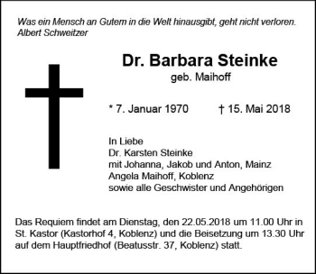 Traueranzeige von Barbara Steinke von Trauerportal Rhein Main Presse