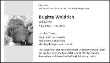 Traueranzeige von Brigitte Woldrich von  Gießener Anzeiger