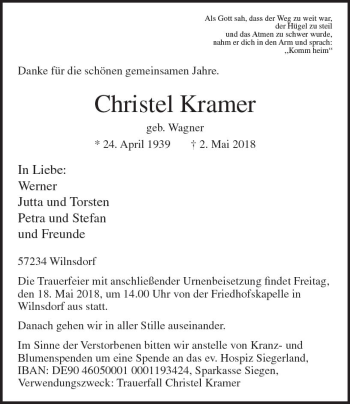 Traueranzeige von Christel Kramer von  Gießener Anzeiger