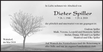 Traueranzeige von Dieter Spiller von  Camberger Anzeiger
