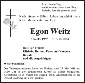 Traueranzeige von Egon Weitz von Trauerportal Rhein Main Presse