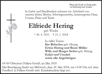 Traueranzeige von Elfriede Hering von Trauerportal Rhein Main Presse