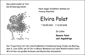 Traueranzeige von Elvira Polat von Trauerportal Rhein Main Presse