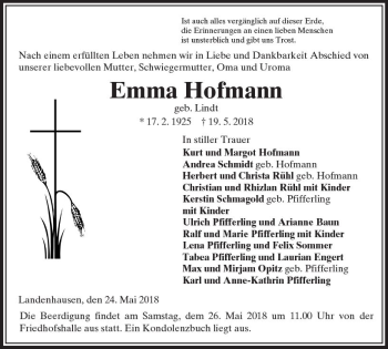 Traueranzeige von Emma Hofmann von VRM Trauer