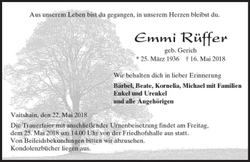 Traueranzeige von Emmi Rüffer von VRM Trauer