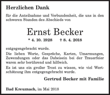 Traueranzeige von Ernst Becker von Trauerportal Rhein Main Presse