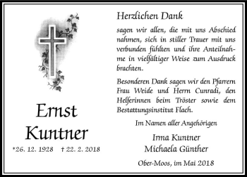 Traueranzeige von Ernst Johann Kuntner von VRM Trauer