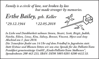 Traueranzeige von Erthe Bailey von Trauerportal Rhein Main Presse