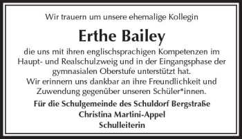 Traueranzeige von Erthe Bailey von Trauerportal Rhein Main Presse