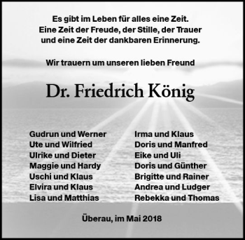 Traueranzeige von Friedrich König von Trauerportal Rhein Main Presse