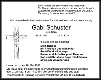 Traueranzeige von Gabi Schuster von VRM Trauer