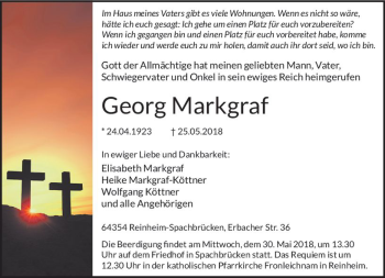 Traueranzeige von Georg Markgraf von Trauerportal Rhein Main Presse