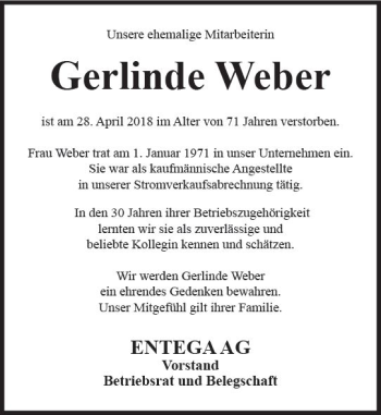 Traueranzeige von Gerlinde Weber von Trauerportal Rhein Main Presse