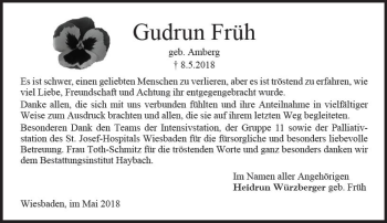 Traueranzeige von Gudrun Früh von Trauerportal Rhein Main Presse