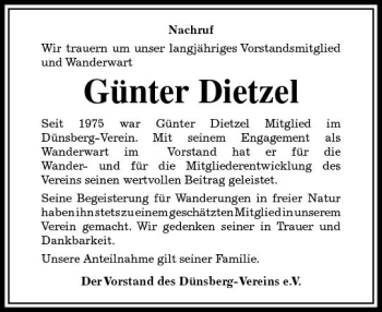 Traueranzeige von Günter Dietzel von  Gießener Anzeiger
