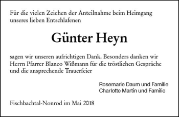 Traueranzeige von Günter Heyn von Trauerportal Rhein Main Presse