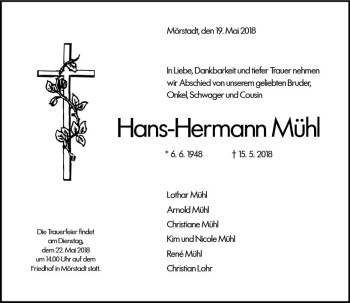 Traueranzeige von Hans-Hermann Mühl von Trauerportal Rhein Main Presse