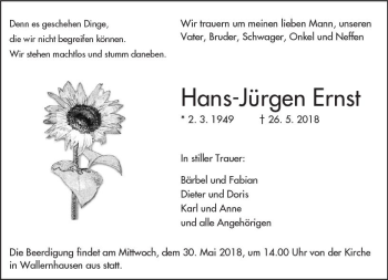 Traueranzeige von Hans-Jürgen Ernst von  Kreisanzeiger