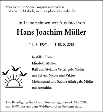 Traueranzeige von Hans Joachim Müller von Trauerportal Rhein Main Presse