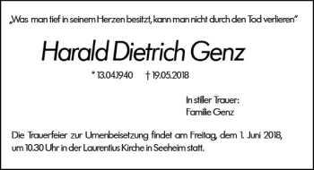 Traueranzeige von Harald Dietrich Genz von Trauerportal Rhein Main Presse