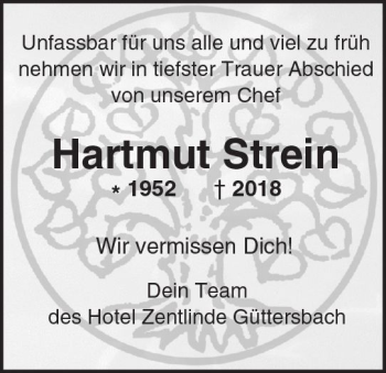 Traueranzeige von Hartmut Strein von Trauerportal Rhein Main Presse