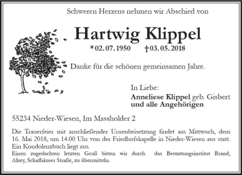 Traueranzeige von Hartwig Klippel von Trauerportal Rhein Main Presse