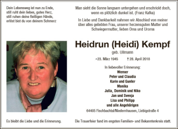 Traueranzeige von Heidrun Kempf von Trauerportal Rhein Main Presse