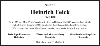Traueranzeige von Heinrich Feick von  Kreisanzeiger