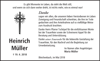 Traueranzeige von Heinrich Müller von  Kreisanzeiger