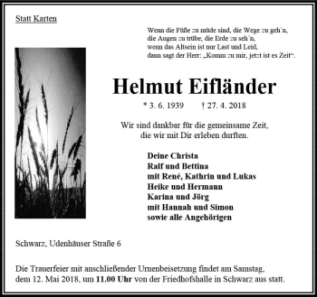 Traueranzeige von Helmut Eifländer von VRM Trauer