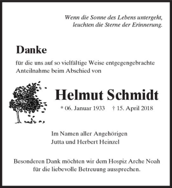 Traueranzeige von Helmut Schmidt von  Usinger Anzeiger