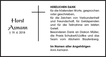 Traueranzeige von Horst Axmann von  Gießener Anzeiger