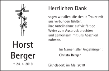 Traueranzeige von Horst Berger von  Kreisanzeiger