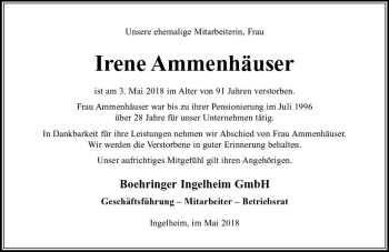 Traueranzeige von Irene Ammenhäuser von Trauerportal Rhein Main Presse