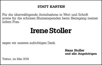 Traueranzeige von Irene Stoller von Trauerportal Rhein Main Presse