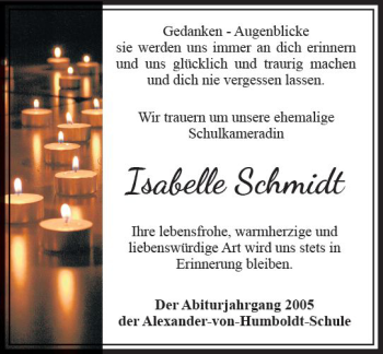 Traueranzeige von Isabelle Schmidt von VRM Trauer