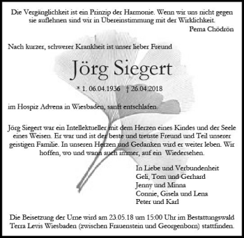Traueranzeige von Jörg Siegert von Trauerportal Rhein Main Presse