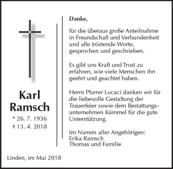 Traueranzeige von Karl Ramsch von  Gießener Anzeiger