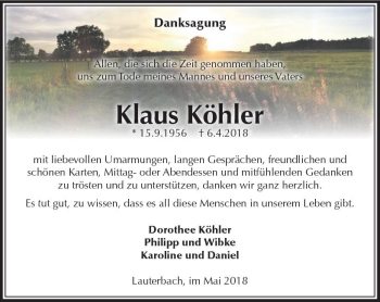 Traueranzeige von Klaus Köhler von VRM Trauer
