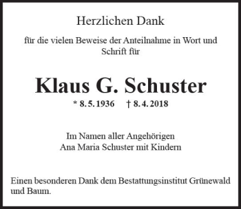 Traueranzeige von Klaus Schuster von Trauerportal Rhein Main Presse