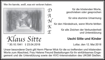 Traueranzeige von Klaus Sitte von  Gießener Anzeiger