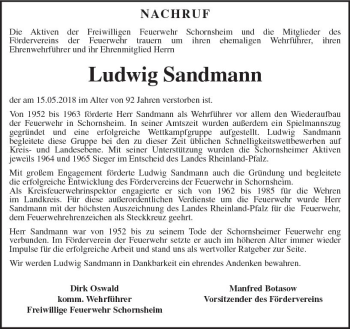 Traueranzeige von Ludwig Sandmann von Trauerportal Rhein Main Presse