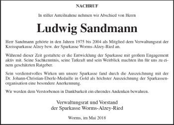 Traueranzeige von Ludwig Sandmann von Trauerportal Rhein Main Presse