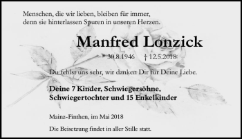Traueranzeige von Manfred Lonzick von Trauerportal Rhein Main Presse