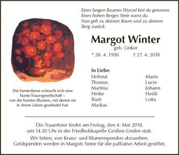 Traueranzeige von Margot Winter von  Gießener Anzeiger